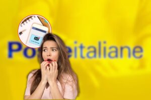 logo poste, sms e donna spaventata